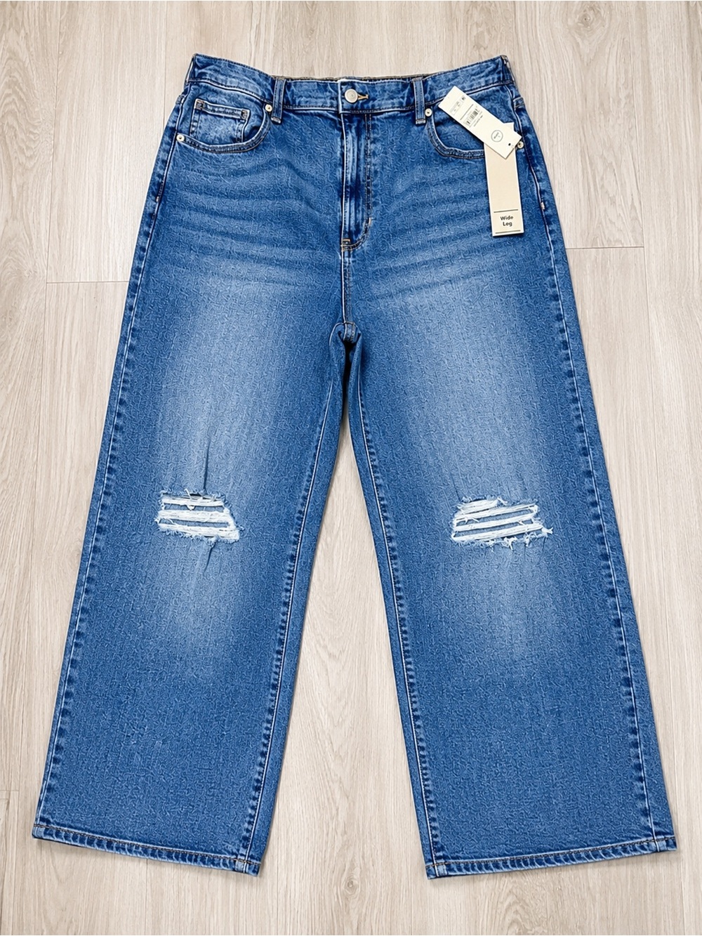 NWT No Boundaries High Rise Wide Leg Baggy Jeans Distressed Size L 12/14